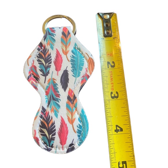 Feather Print Leather Keychain Chapstick Holder - Picture 3 of 3